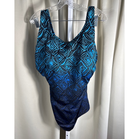 Other - Blue Black Tribal Geometric Ombre One Piece Swimsuit Plus Size 24W Tummy Control